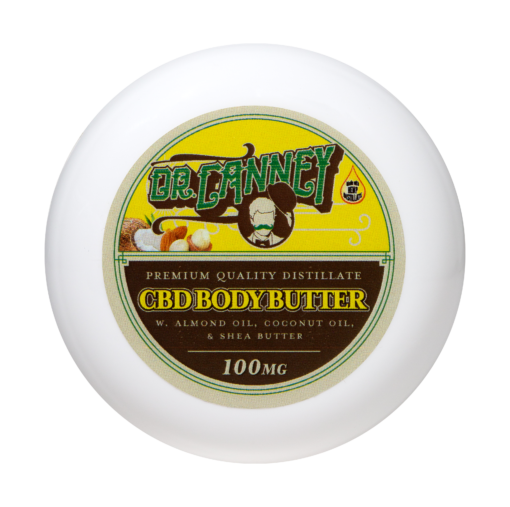 CBD Almond Coconut Body Butter in glossy white plastic container - Experience ultimate skin nourishment and relaxation with our 100mg CBD-infused blend.