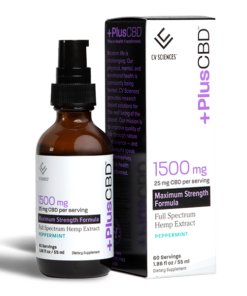 1500mg Peppermint CBD Oil pump action bottle next to its packaging box - CV Sciences